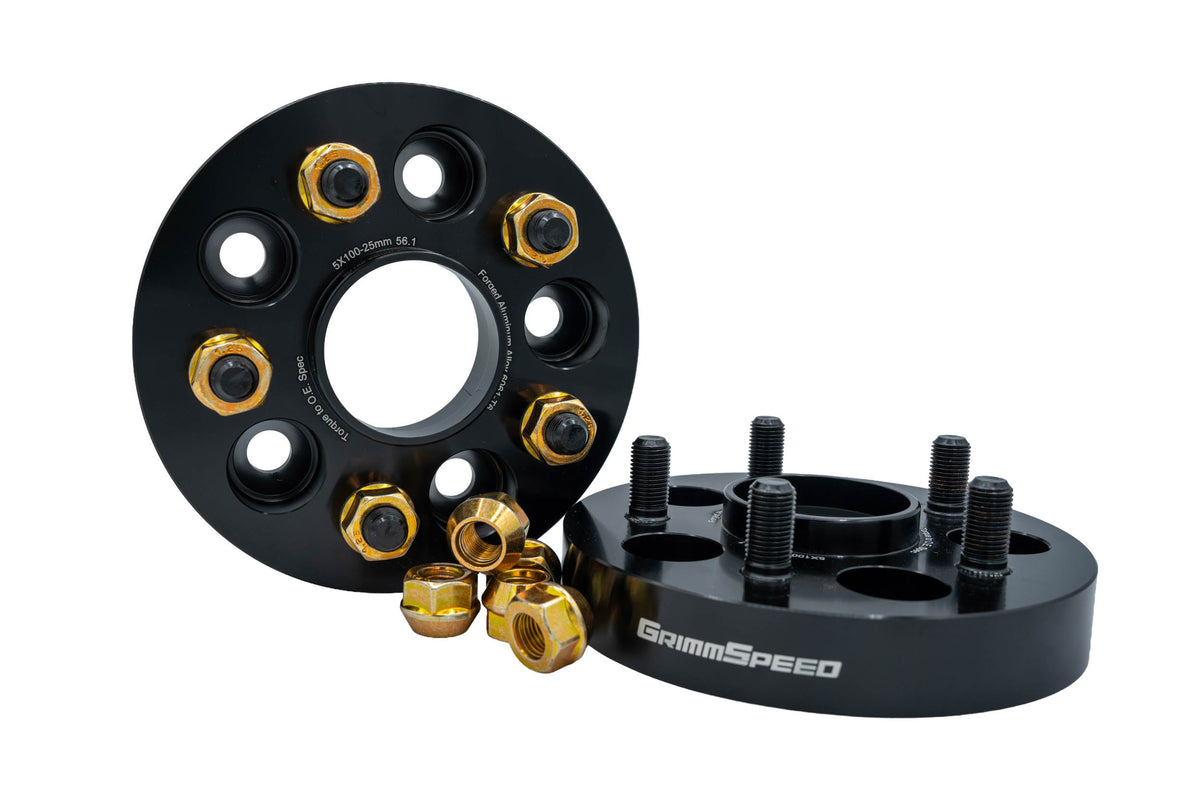 GrimmSpeed Hub-Centric Wheel Spacers - Pair - 25mm 5x100 Black - 2002-2014 WRX, 2004 STI - 3
