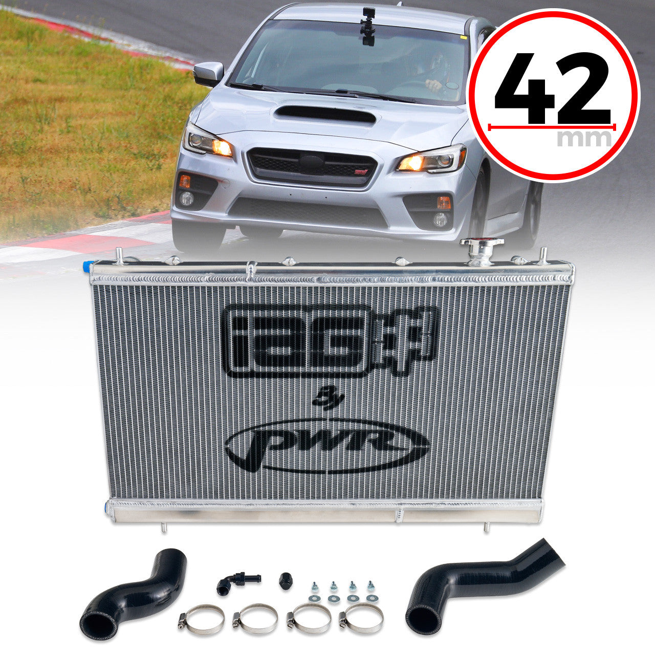 IAG Triple Pass Street Series 42mm Radiator - 2008-14 Subaru WRX, 08-21 STI