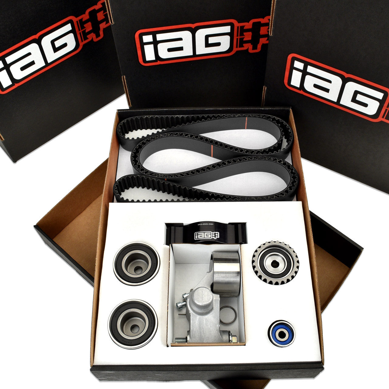 IAG Timing Belt Kit with IAG Black Racing Belt, Timing Guide, Idlers & Tensioner - 02-14 WRX, 04-21 STI, 05-12 LGT, 04-13 FXT