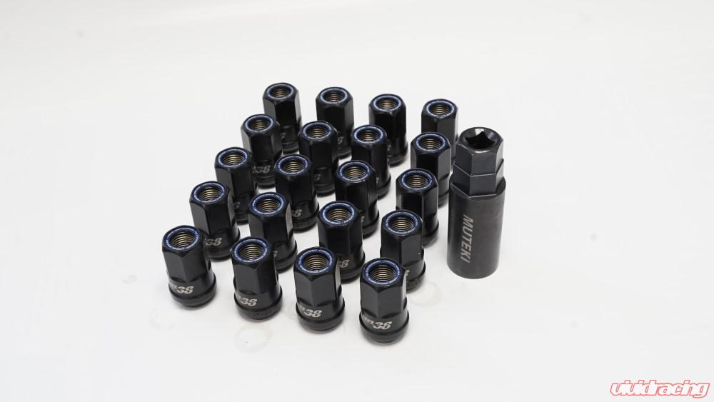 Wheel Mate Muteki HR38 Open End Lug Nuts 12x1.25 Black Chrome / Blue Ring