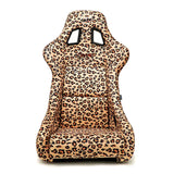 NRG FRP Bucket Seat PRISMA SAVAGE Edition White Pearlized Back Cheetah Leopard Print - Medium