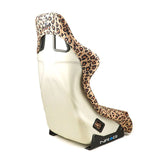 NRG FRP Bucket Seat PRISMA SAVAGE Edition White Pearlized Back Cheetah Leopard Print - Medium