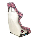 NRG FRP Bucket Seat PRISMA SAVAGE Edition White Pearlized Back Pink Panther Leopard Print - Large