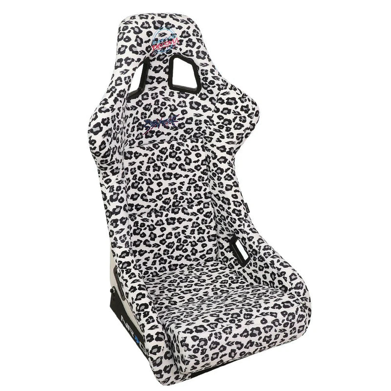 NRG FRP Bucket Seat PRISMA SAVAGE Edition White Pearlized Back Snow Leopard Print - Medium