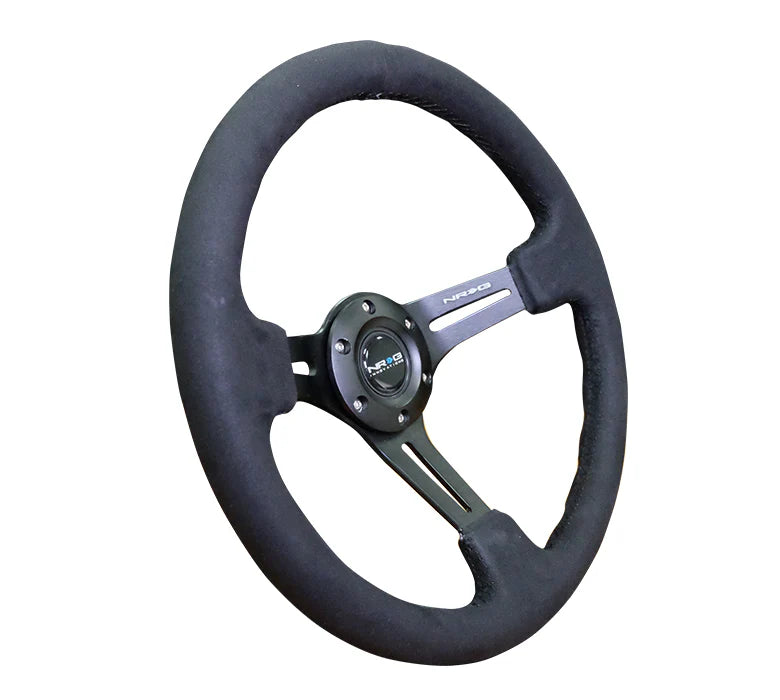 NRG Reinforced Steering Wheel (350mm / 3in. Deep) Black Leather w/ Alcantara Stitching