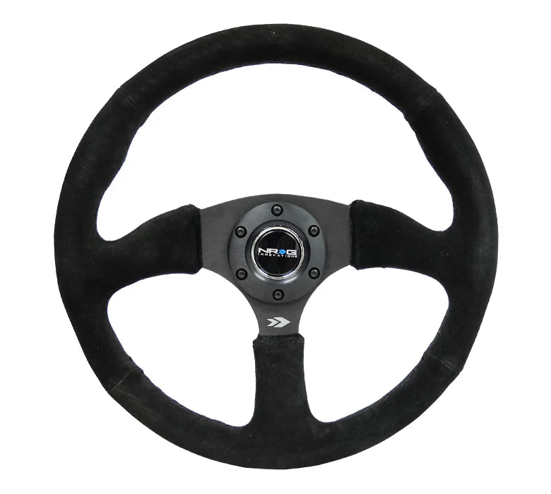 NRG Reinforced Steering Wheel (350mm / 2.5in. Deep)Blk Alcantara Comfort Grip w/4mm Matte Blk Spokes