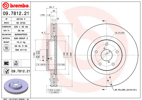 Brembo Premium UV Coated OE Equivalent Single Rotor - FRONT - 05-17 STI