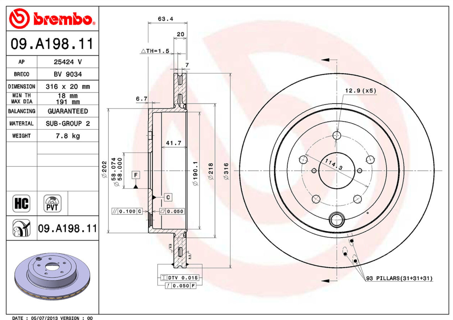 Brembo Premium UV Coated OE Equivalent Single Rotor - REAR - 08-17 STI