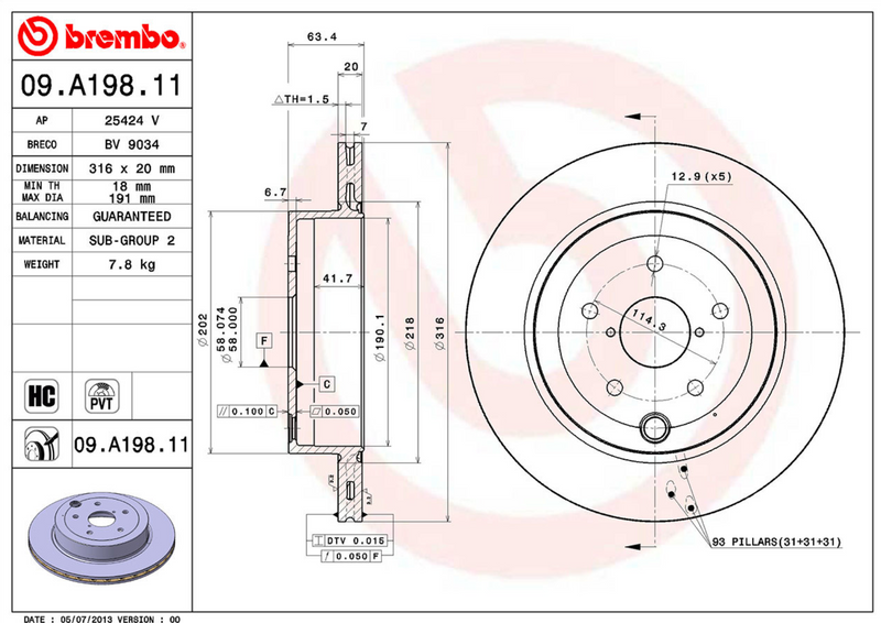 Brembo Premium UV Coated OE Equivalent Single Rotor - REAR - 08-17 STI