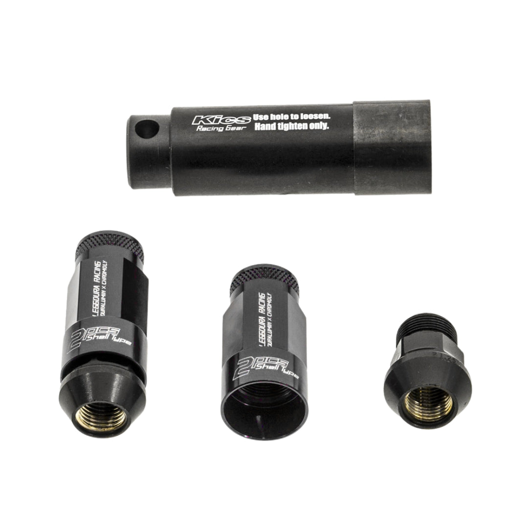 Project KICS Leggdura Racing Shell Type 53mm Open Ended Lug Nuts - Black M12x1.25