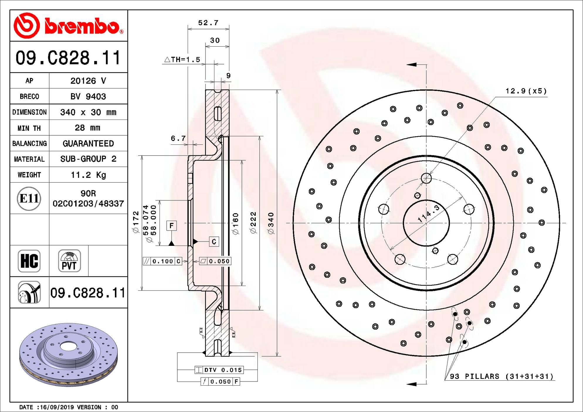 Brembo Front Premium UV Coated OE Equivalent Single Rotor - 18-21 STI, 2024+ WRX TR/RS w/ Brembos