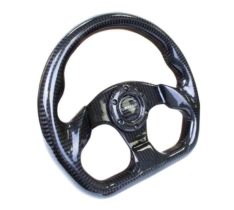 NRG Carbon Fiber Steering Wheel 320mm Flat Bottom Shiny Black Universal