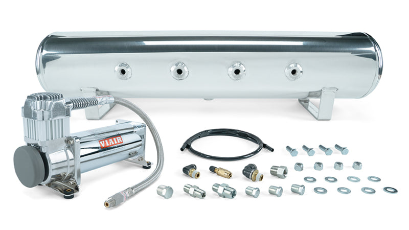 4 Gal. 7-Port Polished Tank w/ Viair 444c chrome compressor, 1/4" & 3/8" fittings & tank mounting hardware