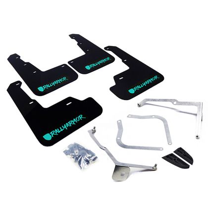 RALLY ARMOR UR MUDFLAPS - NEW ERA - BLACK/NEW ERA HYPER TEAL LOGO - 2015-2021 WRX, 2015-2021 STI