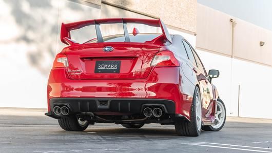 REMARK STAINLESS STEEL AXLE BACK EXHAUST - BURNT SINGLE WALL 4 INCH TIPS - 2015-2021 WRX, 2015-2021 STI