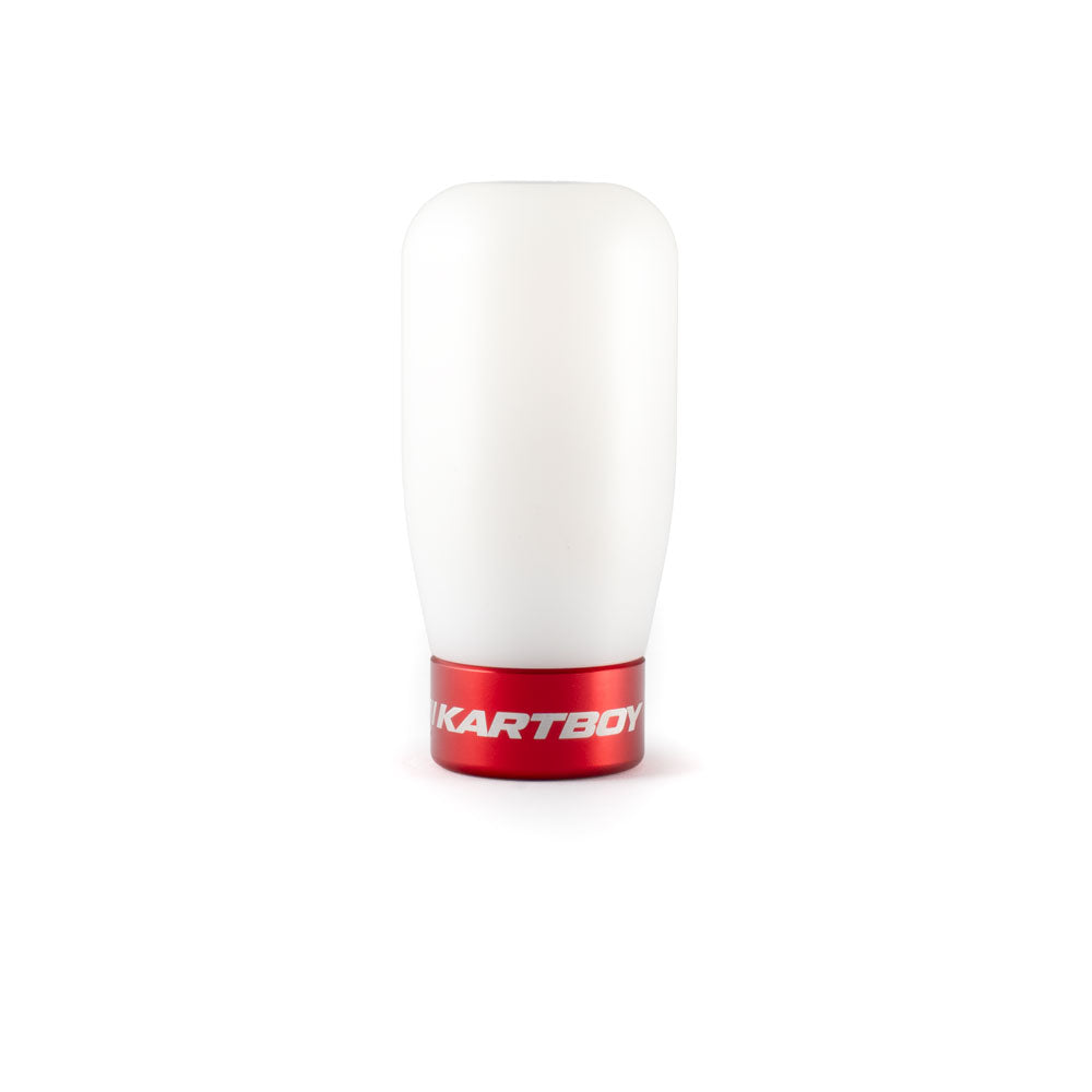 Kartboy StackLock Gravel Shift Knob Kit - White Delrin Cylinder - SS Core - Black & Red Trim Rings