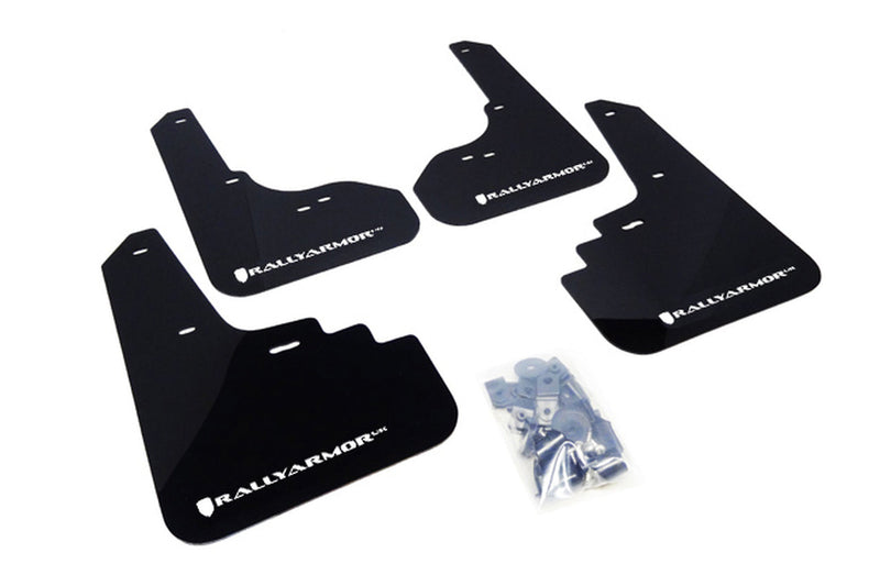 RALLY ARMOR UR MUDFLAPS - BLACK/WHITE LOGO - 08-11 IMPREZA, 08-10 WRX