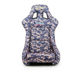 NRG FRP Bucket Seat PRISMA Digital Camo Edition Vegan Matl. w/ Phone Pkt. Silver Pearl Back - Medium