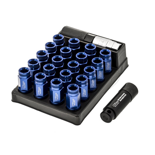 Project Kics Leggdura Racing Shell Type 53mm Open Ended Lug Nuts - Blue M12x1.25