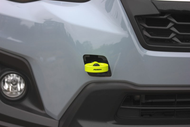 Perrin Front Tow Hook Kit - Front - Neon Yellow - 13-21 Forester, 18-21 Crosstrek, 17-23 Impreza,  2022+ WRX, 2022+ BRZ