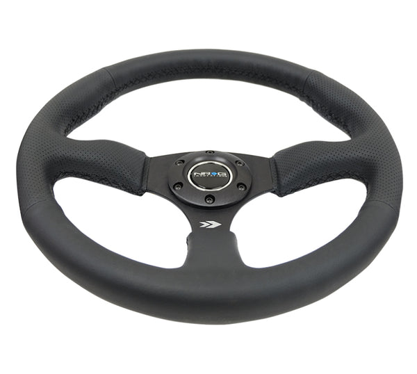 NRG Reinforced Steering Wheel (350mm / 2.5in. Deep) Blk Leather Comfort Grip w/5mm Matte Blk Spokes