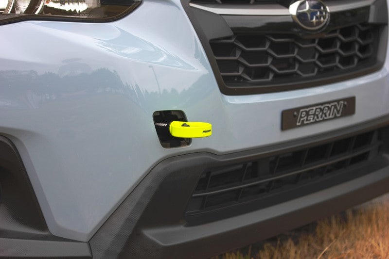 Perrin Front Tow Hook Kit - Front - Neon Yellow - 13-21 Forester, 18-21 Crosstrek, 17-23 Impreza,  2022+ WRX, 2022+ BRZ