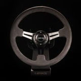 NRG Reinforced Steering Wheel (350mm / 3in. Deep) Black Leather w/ Alcantara Stitching