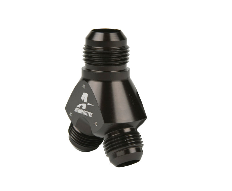 Aeromotive Y-Block Fitting 6an to 2 x -4an Aeromotive Y-Block Fitting 6an to 2 x -4an