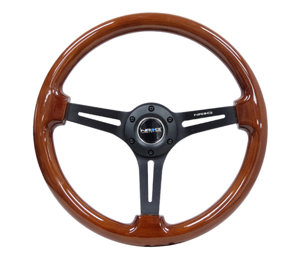 NRG Reinforced Steering Wheel (350mm / 3in. Deep) Brown Wood w/Blk Matte Spoke/Black Center Mark