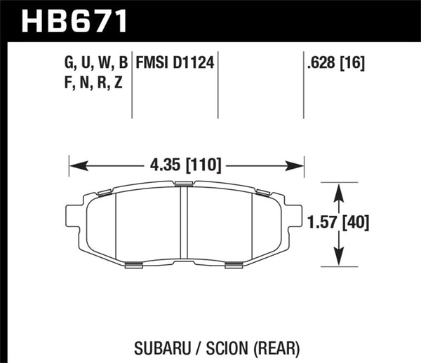 Hawk Performance HPS Rear Brake Pad Sets - 22-23 WRX w/o eyesight,  2013-2023 BRZ, 2010-2012 Legacy GT, 2014-2015 Forester XT