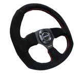 NRG Reinforced Steering Wheel (320mm Horizontal / 330mm Vertical) Suede w/Red Stitch