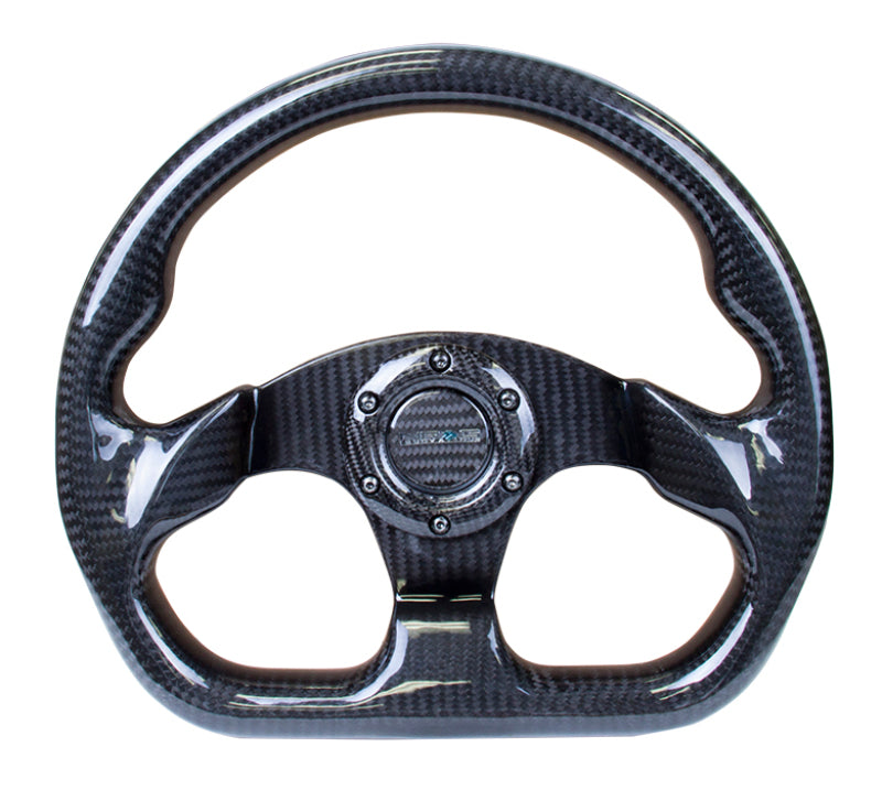 NRG Carbon Fiber Steering Wheel 320mm Flat Bottom Shiny Black Universal