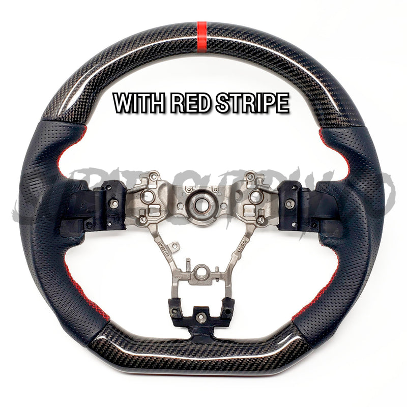 SSC BLACK LEATHER/CARBON FIBER STEERING WHEEL WITH RED STITCHING  - 2015+ WRX/STI