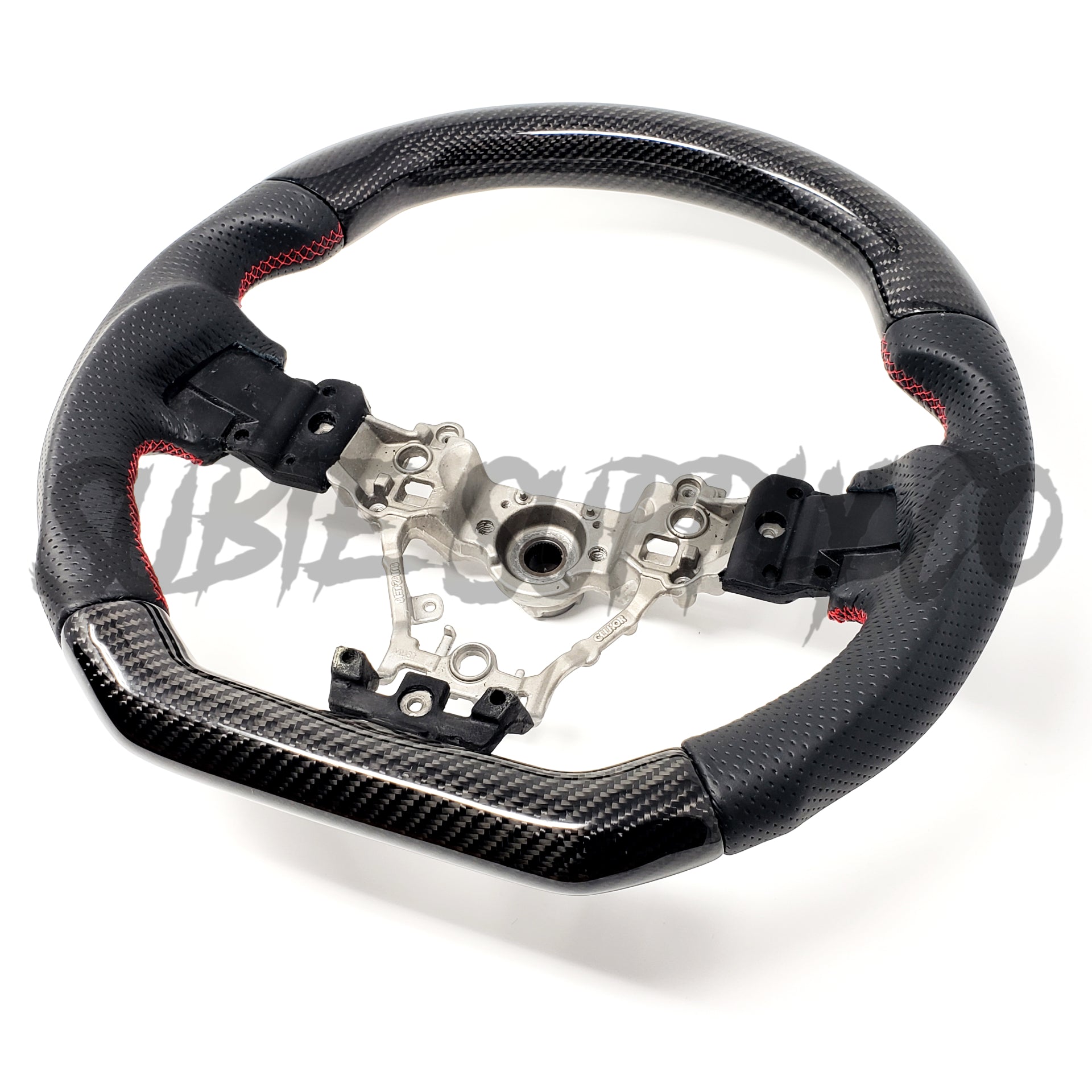 SSC BLACK LEATHER/CARBON FIBER STEERING WHEEL WITH RED STITCHING  - 2015-2021 WRX/STI