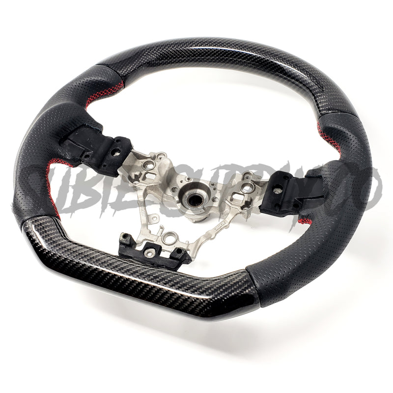 SSC BLACK LEATHER/CARBON FIBER STEERING WHEEL WITH RED STITCHING  - 2015+ WRX/STI