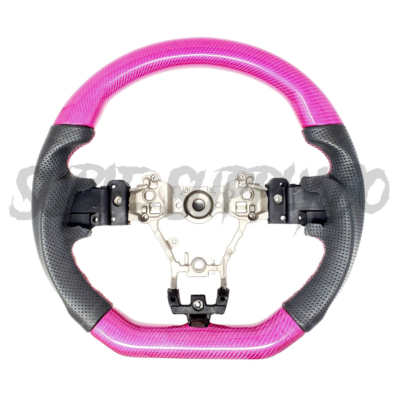 SSC BLACK LEATHER/PINK CARBON FIBER STEERING WHEEL WITH PINK STITCHING  - 2015+ WRX/STI