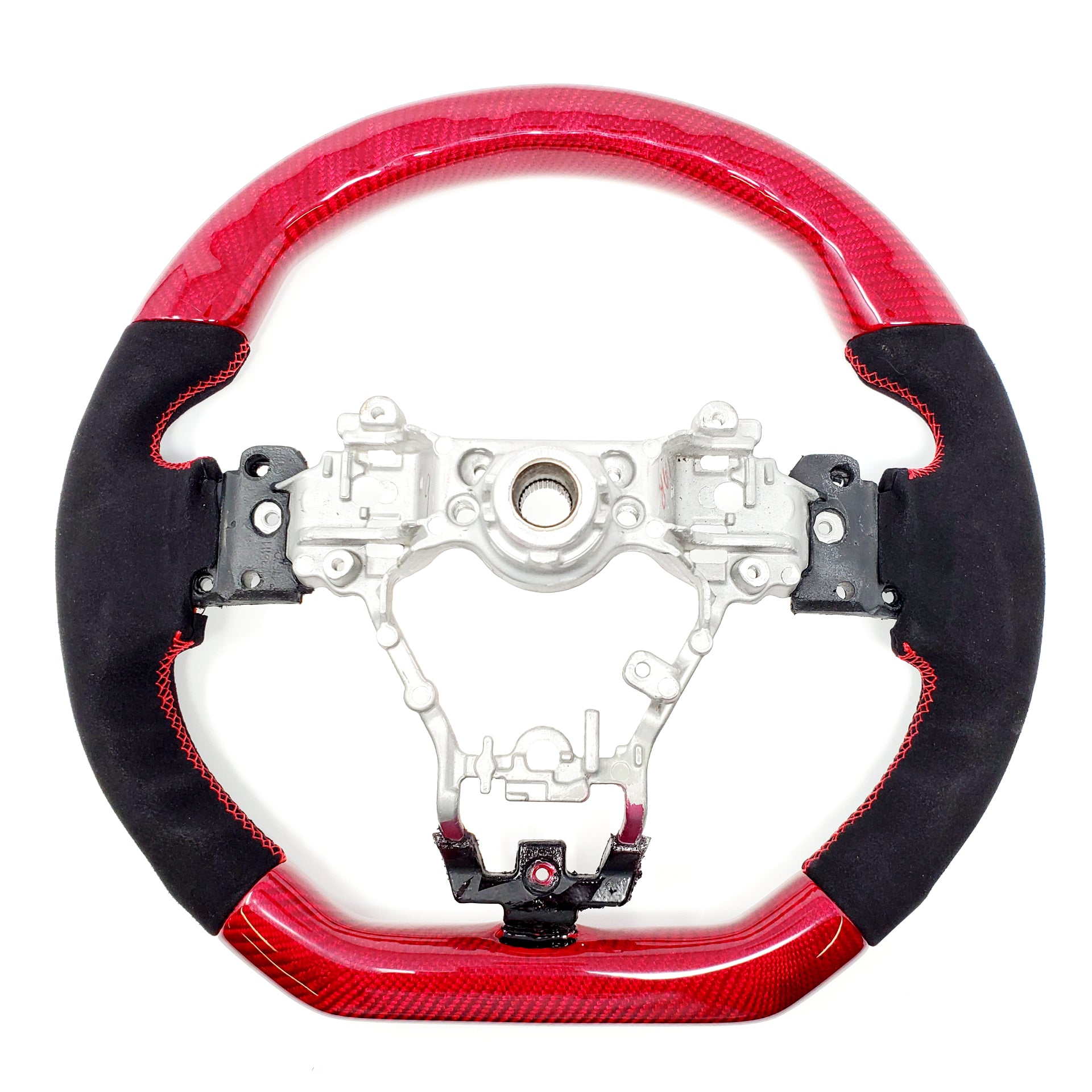 SSC BLACK ALCANTARA/RED CARBON FIBER STEERING WHEEL WITH RED STITCHING  - 2015-2021 WRX/STI