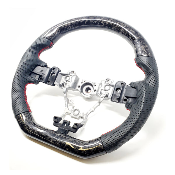 SSC BLACK LEATHER/FORGED CARBON FIBER STEERING WHEEL WITH RED STITCHING  - 2015+ WRX/STI