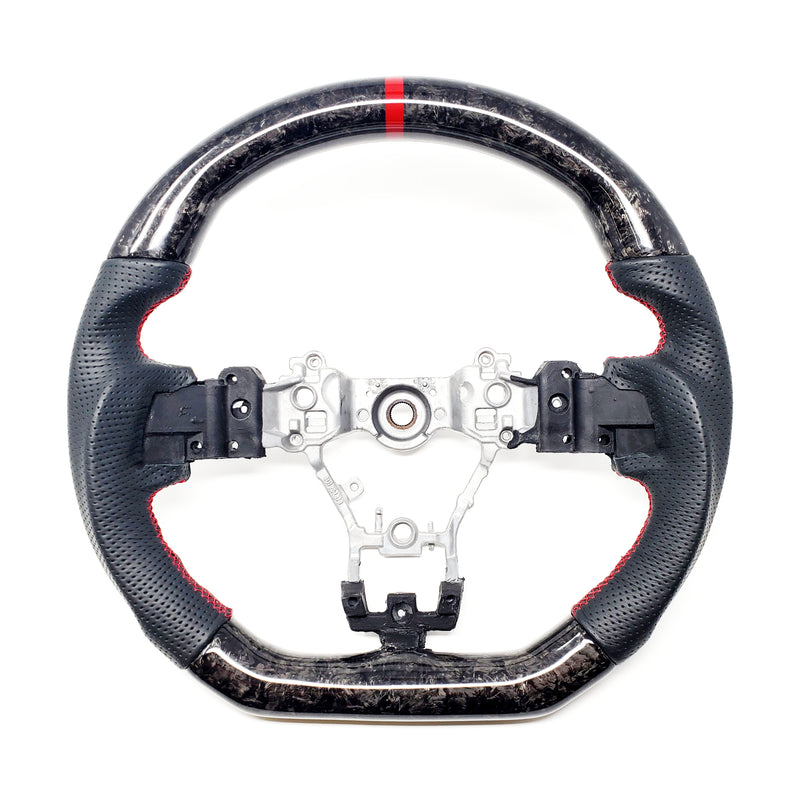 SSC BLACK LEATHER/FORGED CARBON FIBER STEERING WHEEL WITH RED STITCHING  - 2015+ WRX/STI