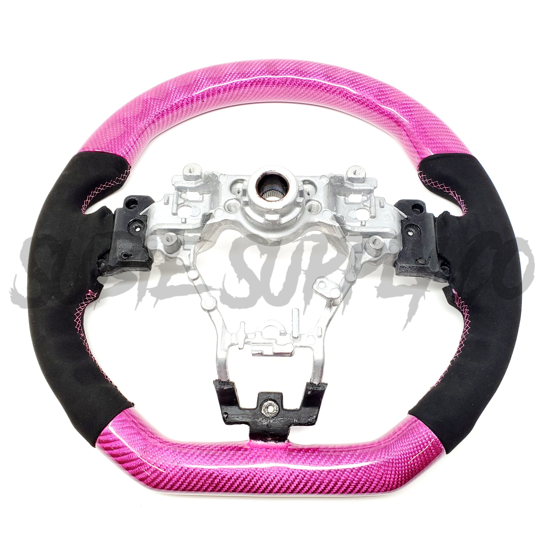 SSC BLACK ALCANTARA/PINK CARBON FIBER STEERING WHEEL WITH PINK STITCHING  - 2015-2021 WRX/STI