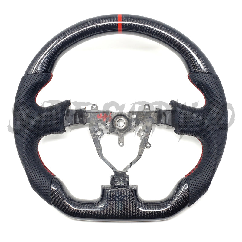 SSC V2 BLACK LEATHER/CARBON FIBER STEERING WHEEL WITH RED STITCHING- 04-07 STI, 04-07 WRX, 04-06 LEGACY/OUTBACK, 05-08 FORESTER