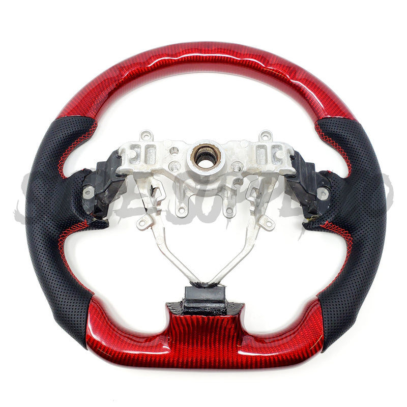 SSC V2 BLACK LEATHER/RED CARBON FIBER STEERING WHEEL WITH RED STITCHING- 08-14 IMPREZA WRX/STI, 08-09 LEGACY/OUTBACK, 09-13 FORESTER