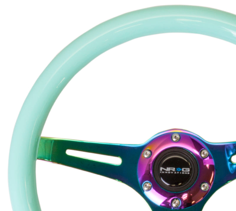 NRG Classic Wood Grain Steering Wheel (350mm) Minty Fresh Color w/Neochrome 3-Spoke Center