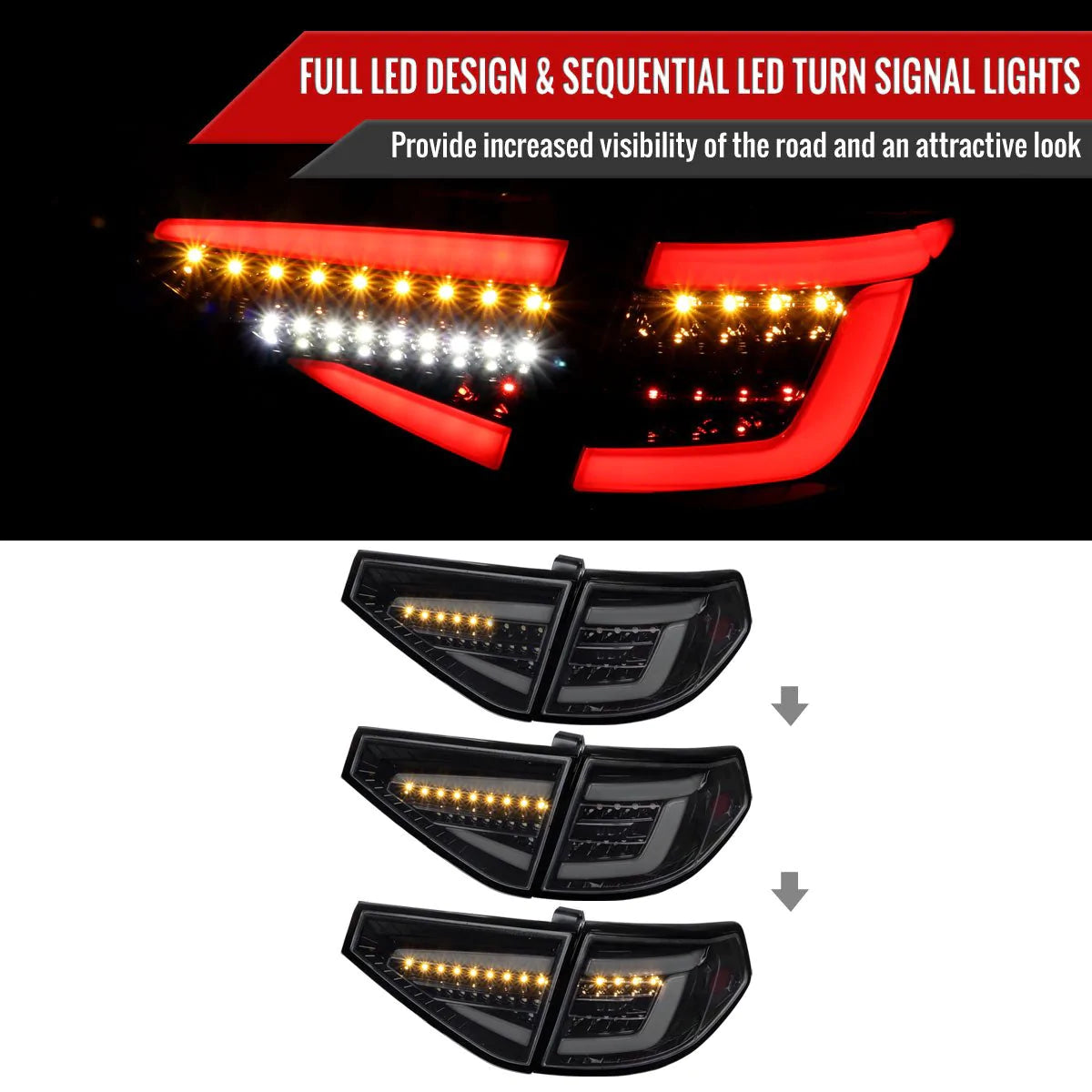 Spec-D Optic Style Sequential LED Tail Lights - 2008-2014 WRX Hatchback, 2008-2014 STI Hatchback, 08-11 IMPREZA HATCHBACK