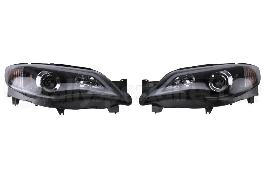 Spec-D Black Housing Projector Headlights With LED Day Time Running Light Strip - WRX/STI 2008-2014