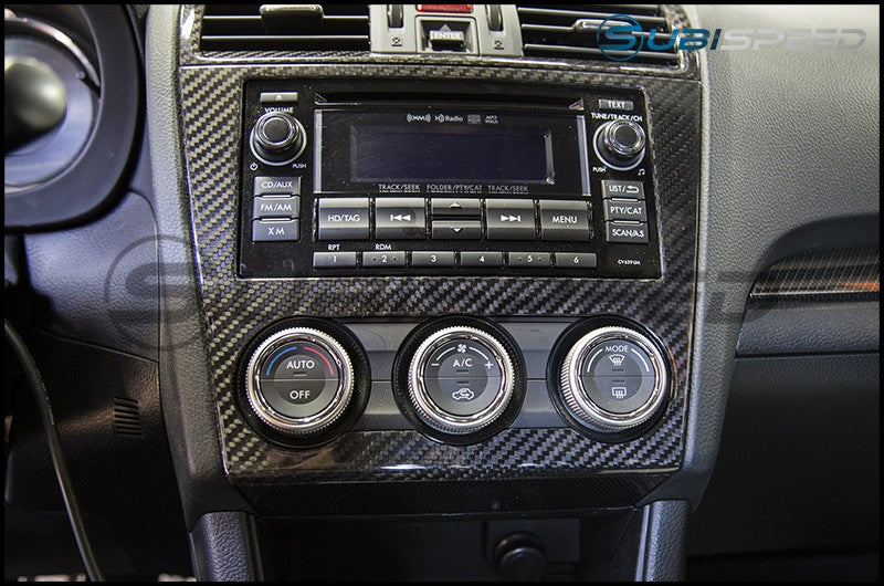 OLM S-Line Dry Carbon Fiber Radio and AC Control Cover - 2015 Subaru WRX & STI, 2014-2015 Forester, 2013-2014 Crosstrek